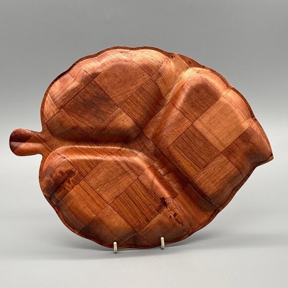 Vintage Philippine Mahogany Leaf Bowl — Hand-Carved Laminated Wooden Dish - Picture 2 of 7